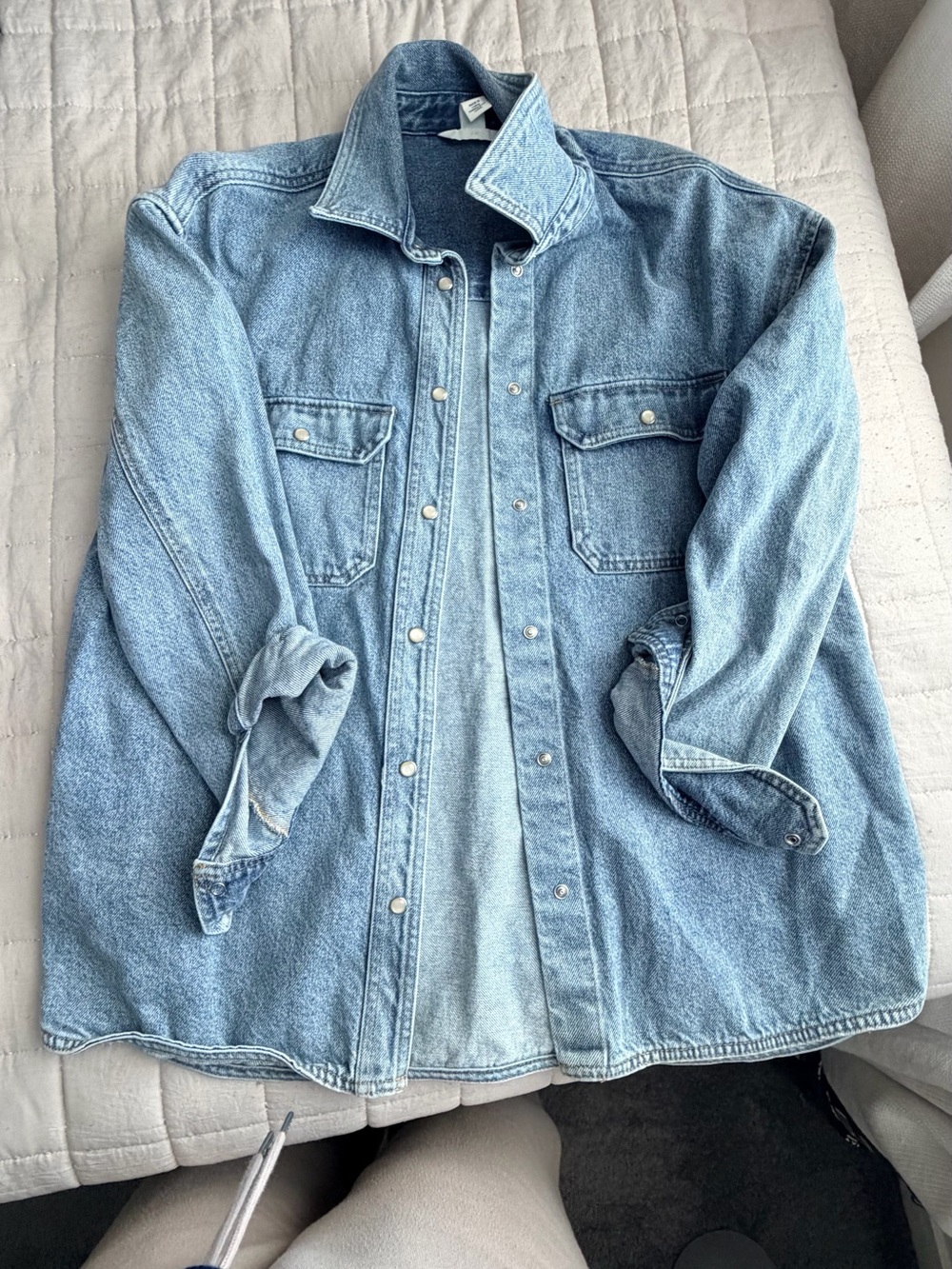 H&M Light Blue Denim Button-Down Shirt Jacket
